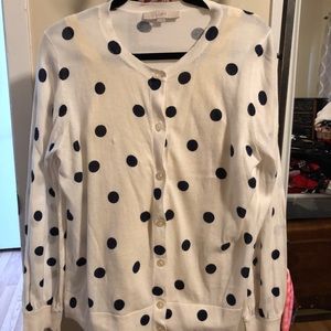 Loft: White with navy blue polka dot cardigan